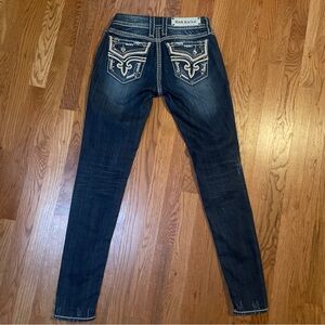 Rock Revival Jeans Womens 25 Kai Skinny Distressed Dark Wash Thick Stitch Denim